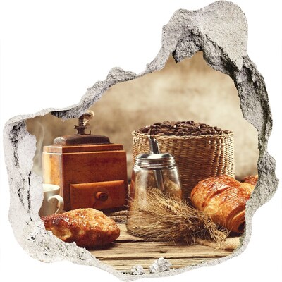 Nálepka díra na zeď beton Ranní káva a čerstvý chléb