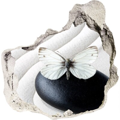 Díra 3D fototapeta nálepka Motýl na kameni v zenovém prostředí