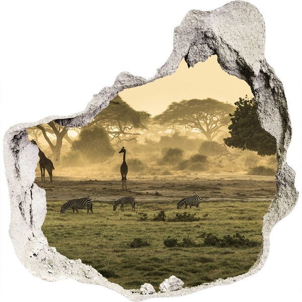 Nálepka fototapeta 3D Africká savana s žirafami a zebrami