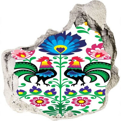 Nálepka 3D díra na zeď Květinový folklór s liškami