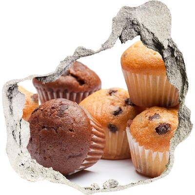 Nálepka díra na zeď beton Sladké pečivo zpoza zdi