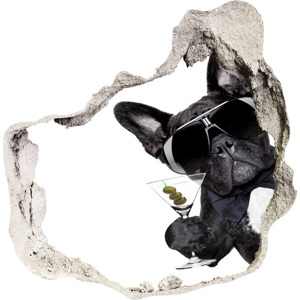 Díra 3D fototapeta nálepka Stylový pes s pitím