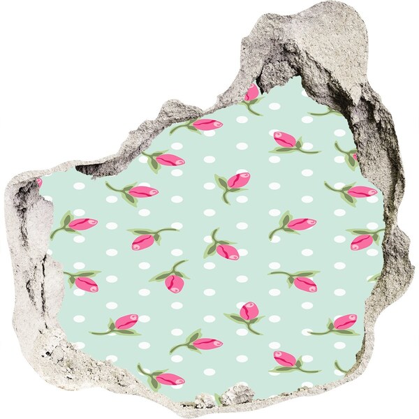 Nálepka 3D díra na zeď Květinový vzor na zeleném pozadí