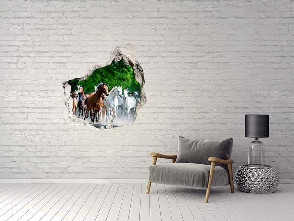 Díra 3D fototapeta nálepka Stádo koní na útěku