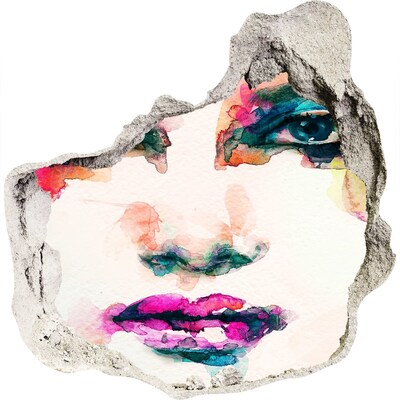 Díra 3D fototapeta na stěnu Barevný portrét v díře ve zdi