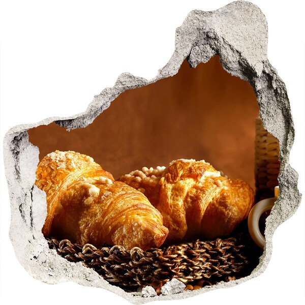 Nálepka 3D díra na zeď Lahodné croissanty v díře ve zdi