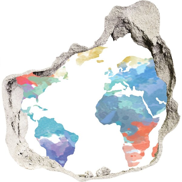 Samolepící díra na stěnu Mapa světa v díře ve zdi