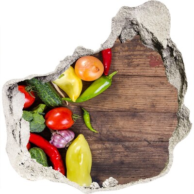Nálepka 3D díra beton Ovoce a zelenina v díře ve zdi