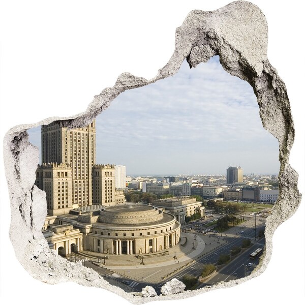 Fototapeta díra na zeď 3D Pohled na Varšavu z díry ve zdi