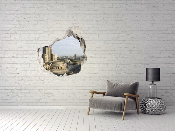 Fototapeta díra na zeď 3D Pohled na Varšavu z díry ve zdi