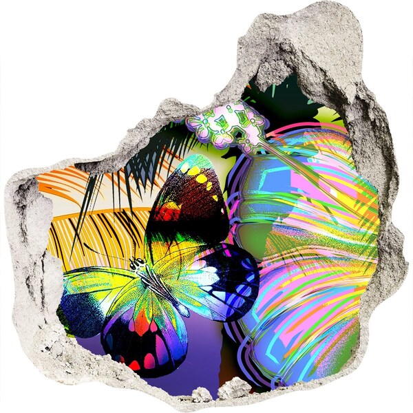 Samolepící díra nálepka Barevný motýl v díře ve zdi