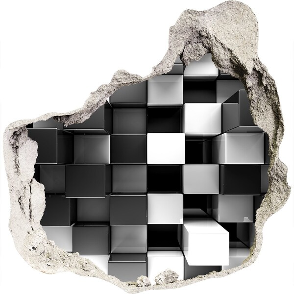 Díra 3D fototapeta na stěnu Černé a bílé kostky ve zdi