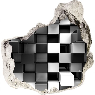 Díra 3D fototapeta na stěnu Černé a bílé kostky ve zdi