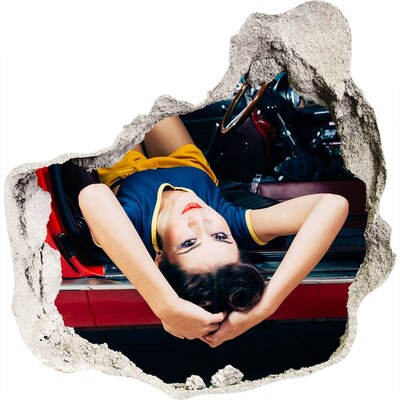 Fotoobraz díra na stěnu Žena v klasickém autě