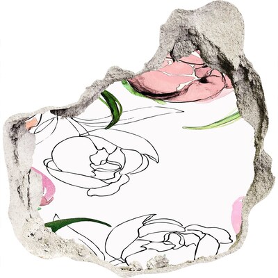 Nálepka 3D díra na zeď Květinová nástěnná malba za poškozenou zdí