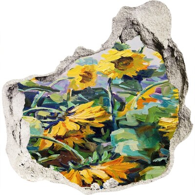 Díra 3D fototapeta nálepka Slunečnicové květy v zahradě