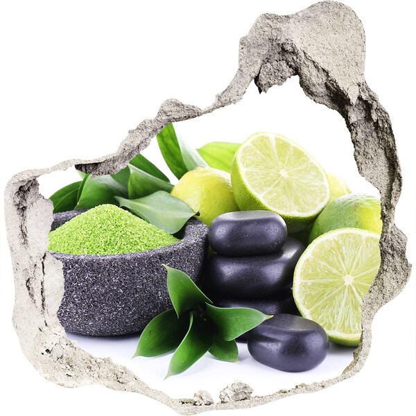 Nálepka 3D díra beton Čerstvé citrusy a bylinky