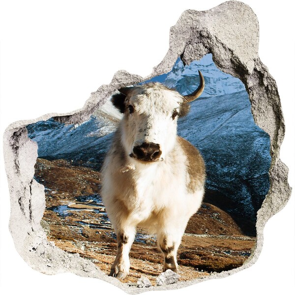 Díra 3D fototapeta nálepka Horský buvol v díře ve zdi