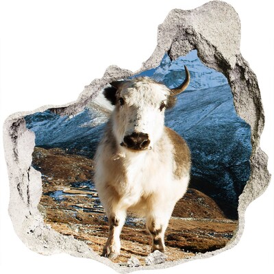 Díra 3D fototapeta nálepka Horský buvol v díře ve zdi