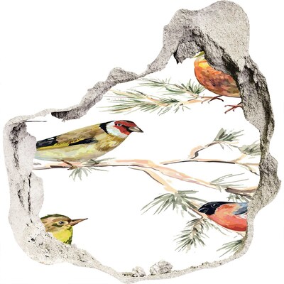 Díra 3D fototapeta Lesní ptáci rostliny