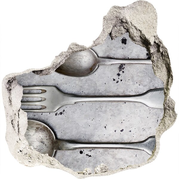 Fototapeta díra na zeď Rozbitá zeď s výhledem na příbory