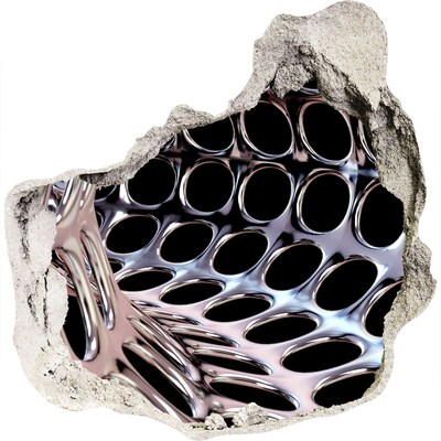 Díra 3D fototapeta na stěnu Kovové pletivo skrz otvor ve zdi