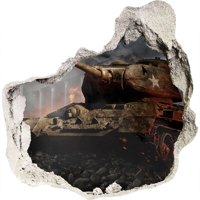Fototapeta díra na zeď Tank v troskách města