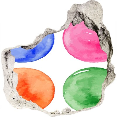 Fotoobraz díra na stěnu Barevné kuličky v díře ve zdi