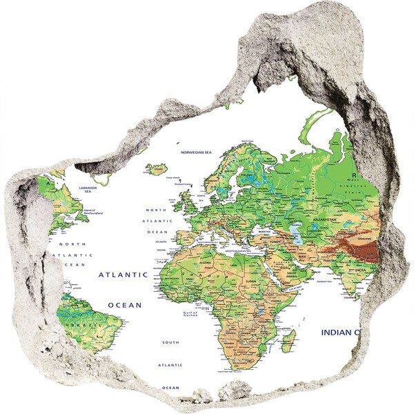 Samolepící díra na stěnu Mapa světa