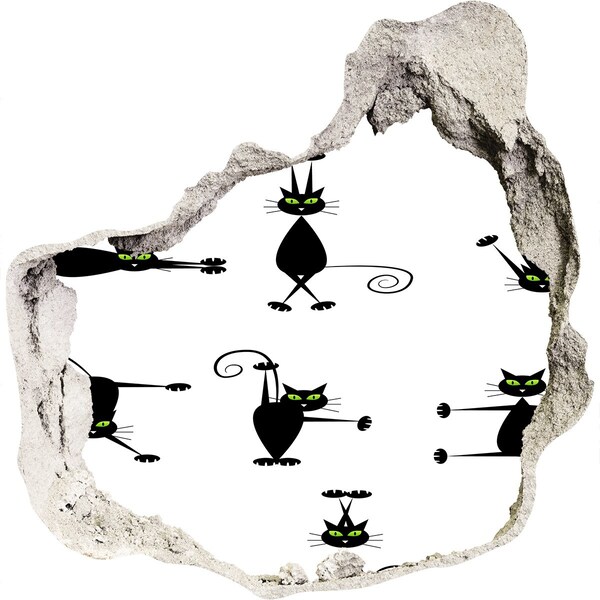 Díra 3D fototapeta nástěnná Černé kočky na bílém pozadí