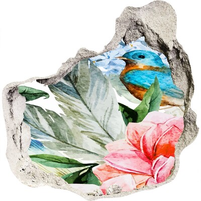 Díra 3D fototapeta nástěnná Květiny a ptáci