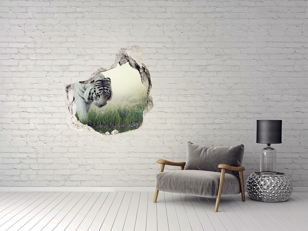 Díra 3D fototapeta nálepka Bílý tygr