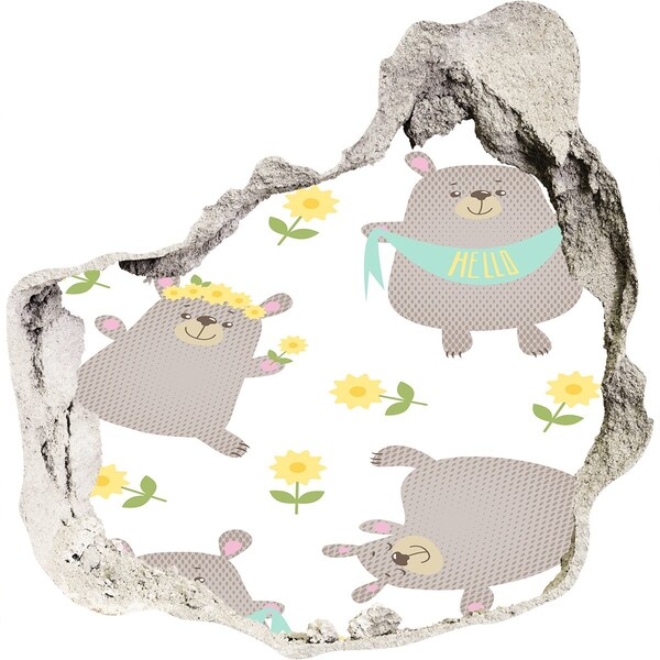 Díra 3D fototapeta nálepka Usmívající se plyšoví medvídci v květinovém prostředí