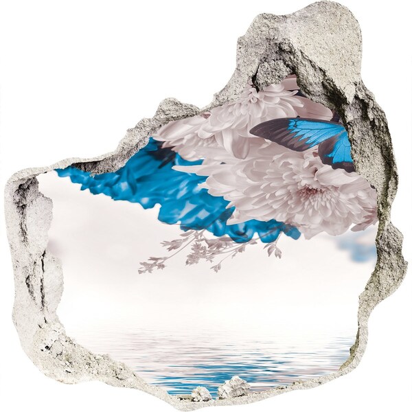 Samolepící díra na stěnu Květinová krajina s motýly