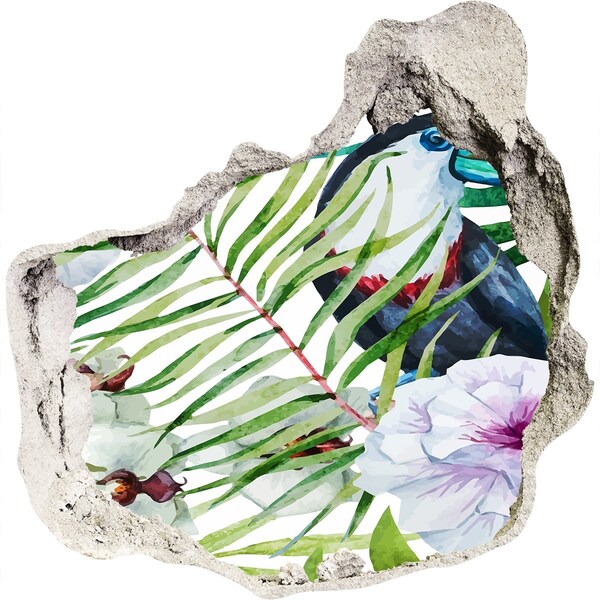 Díra 3D foto tapeta nálepka Tropická oáza s ptákem