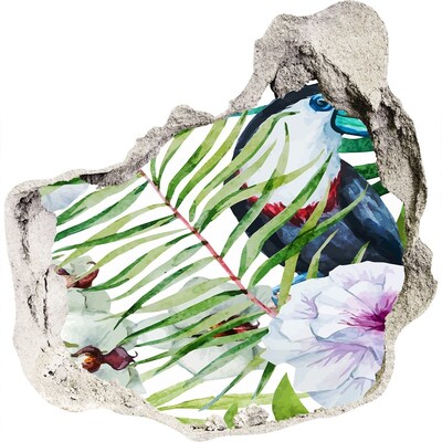 Díra 3D foto tapeta nálepka Tropická oáza s ptákem