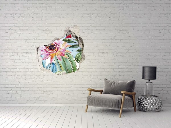 3D díra nálepka Květinová oáza mezi kaktusy