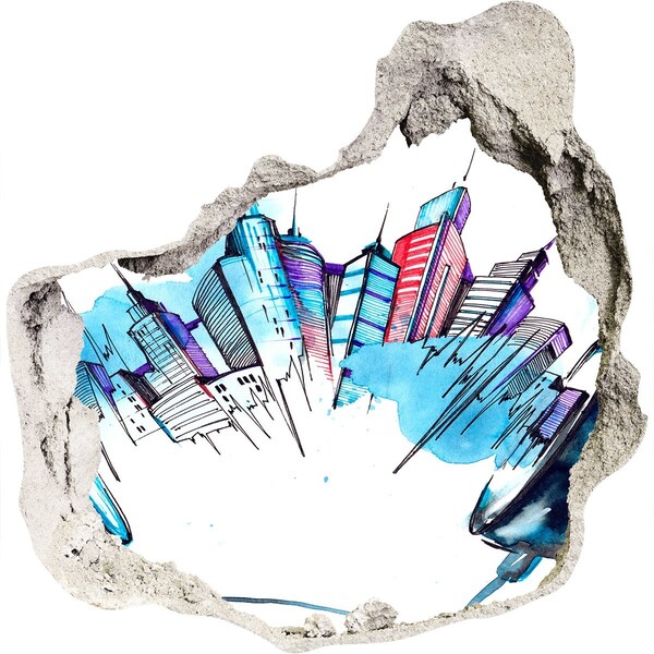 Samolepící díra 3D nálepka Moderní město v troskách