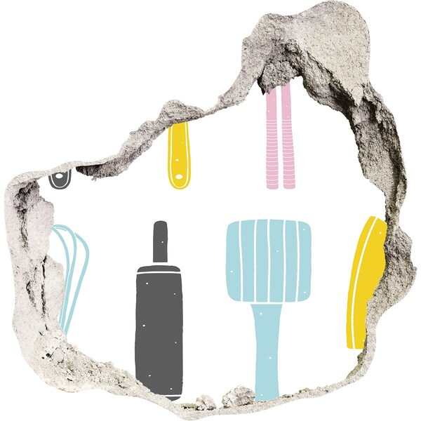 Samolepící nálepka Kuchyňské náčiní v díře ve zdi