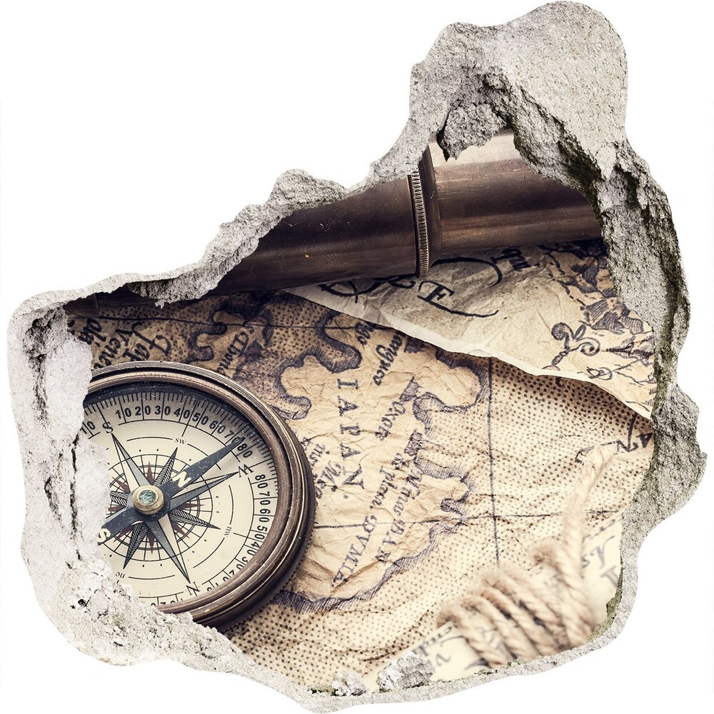 Samolepící díra na stěnu Kompas mapa lupa