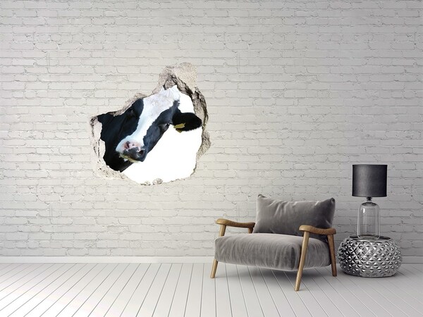 Nálepka fototapeta 3D výhled Kráva v díře ve zdi