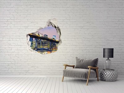 Nálepka 3D díra na zeď Brooklynský most v noci