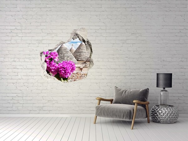 Samolepící díra na stěnu nálepka Trulli v Apulii s květinami