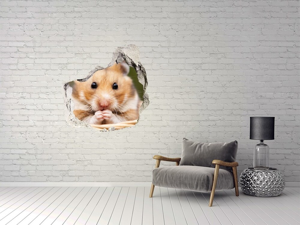 Fotoobraz díra na stěnu nálepka Křeček v košíku