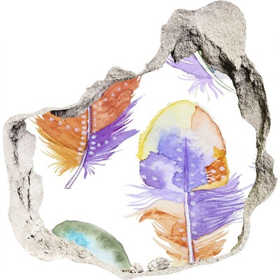 Fototapeta díra na zeď Barevné peří na pozadí zdi