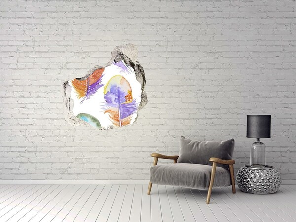 Fototapeta díra na zeď Barevné peří na pozadí zdi