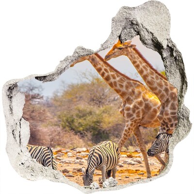 Díra 3D fototapeta nálepka Žirafy a zebry