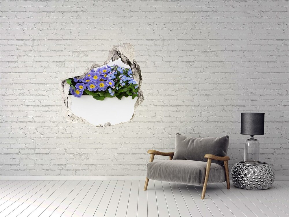 Nálepka 3D díra na zeď Modré květiny