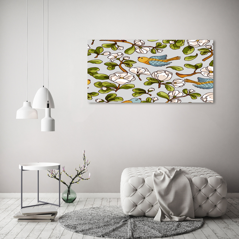 Foto obraz akrylový do obýváku Květiny a ptáci