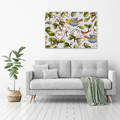 Foto obraz akrylový do obýváku Květiny a ptáci